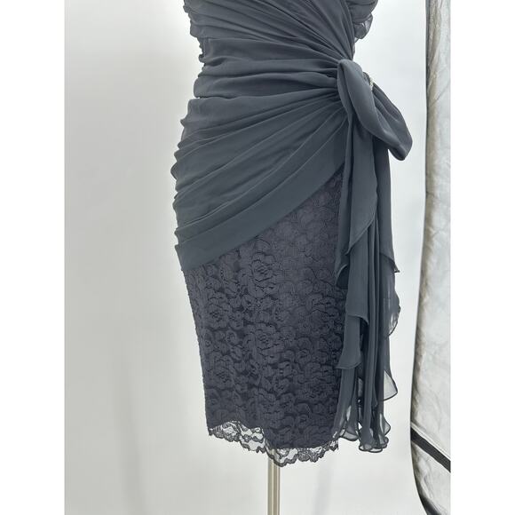 Vintage Lillie Rubin Womens 10 Cocktail Dress Black Strapless Bow Lace Party - Picture 7 of 13